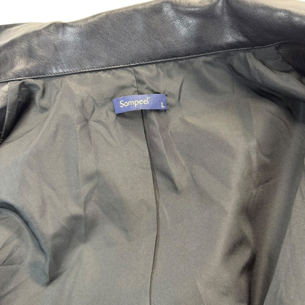 Sampeel Jacket Mens L Black Faux Leather‎ Bomber Zip Up Casual - Picture 11 of 13